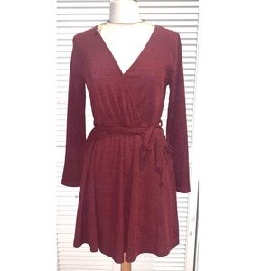 She + Sky Burgundy Long Sleeve Wrap Dress medium